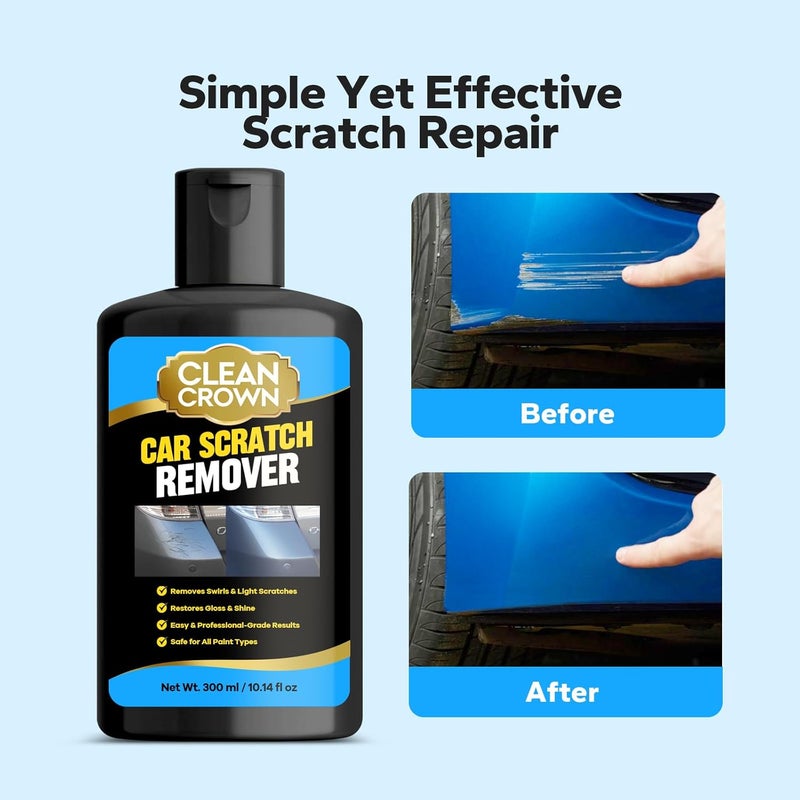 CleanCrown مزيل خدوش السيارات (10.14 أونصة سائلة)، مزيل خدوش للمركبات، إصلاح خدوش طلاء السيارات لجميع أنواع المركبات، مجدد طلاء السيارات مع وسادة تلميع، يزيل الخدوش والدوامات - Image 2